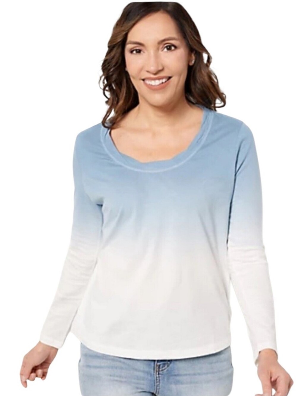 Women's Candace Cameron Bure Blue Tie Dye Dipped Long Sleeve Shirt Sz 1X